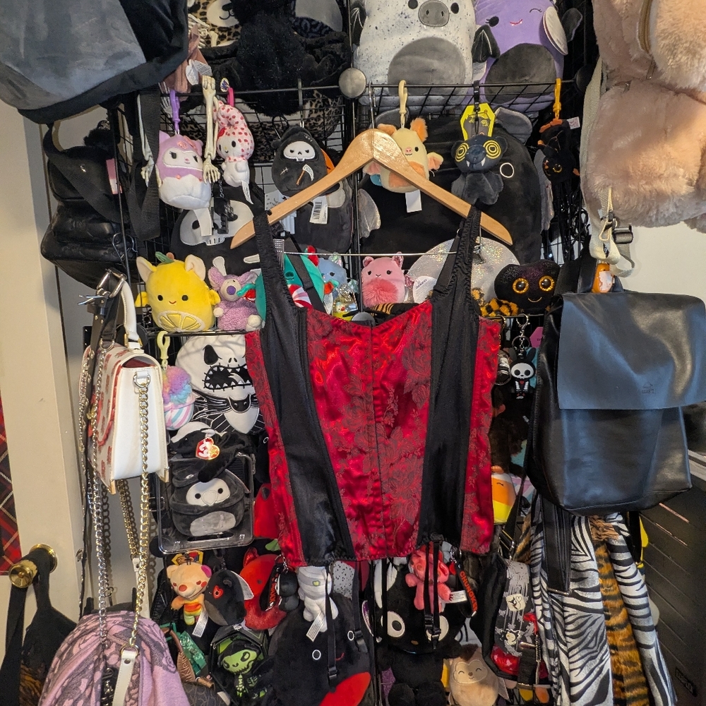 Vintage Red & Black Brocade Corset Bustier